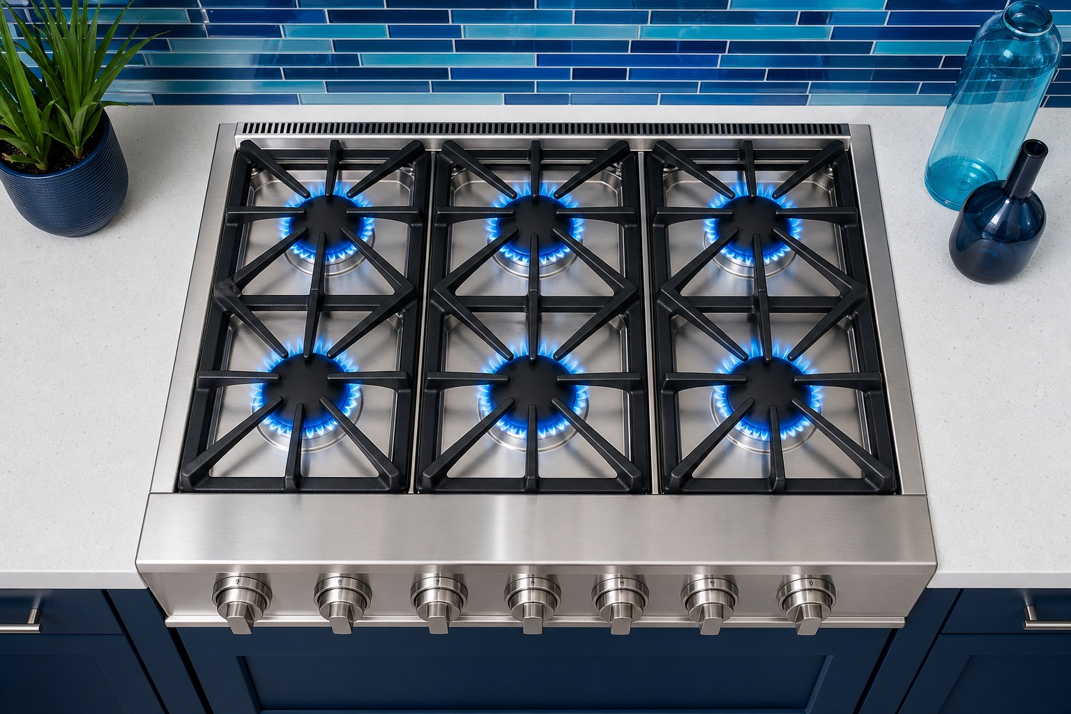 Thermador built-in appliances in a modern newer Milpitas kitchen with column refrigeration and an induction cooktop